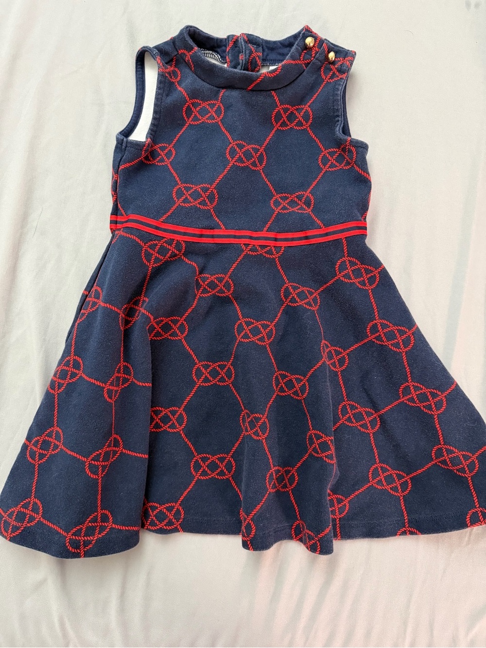 Janie and Jack Navy Dress with Red Rope Pattern
